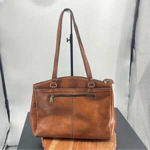 Patricia Nash Poppy Tote Shoulder Bag, 100% Italian Leather, brown, Top Zip flaw